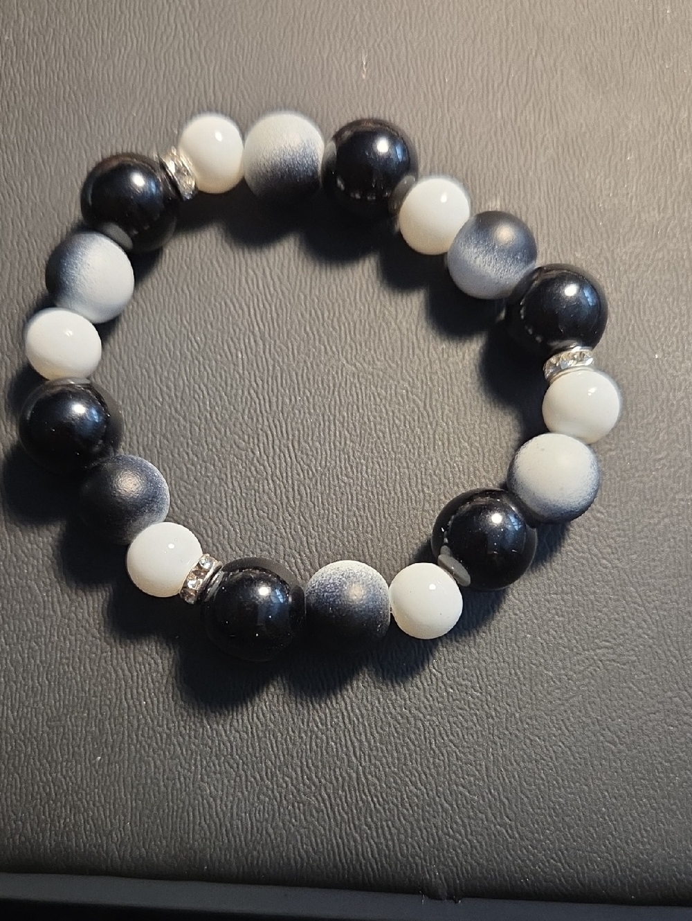 Black and White Beaded Stretch Bracelet - Women Jewelry